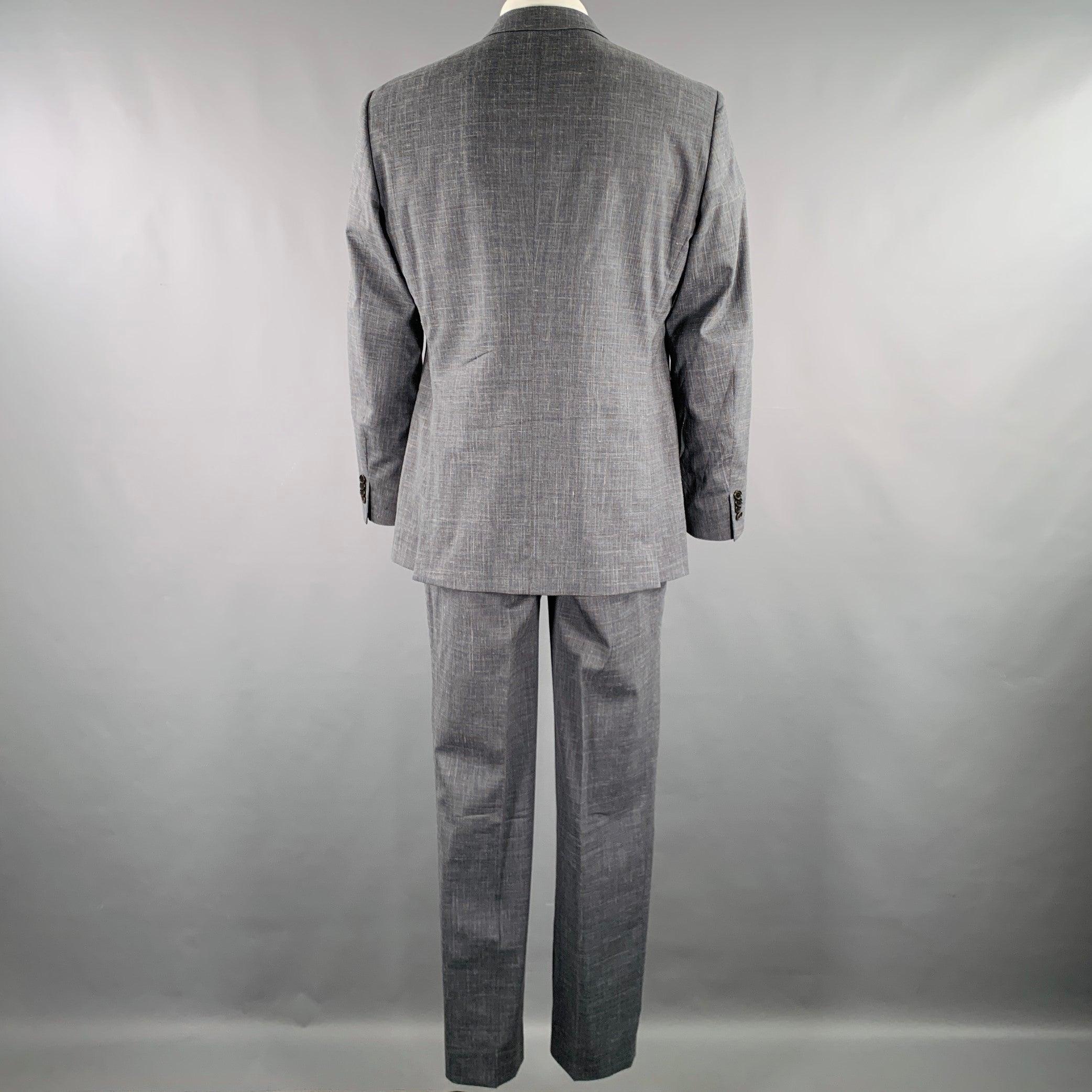 JOHN VARVATOS Size 42 Grey Blue Wool Linen Single Breasted Suit In Excellent Condition In San Francisco, CA