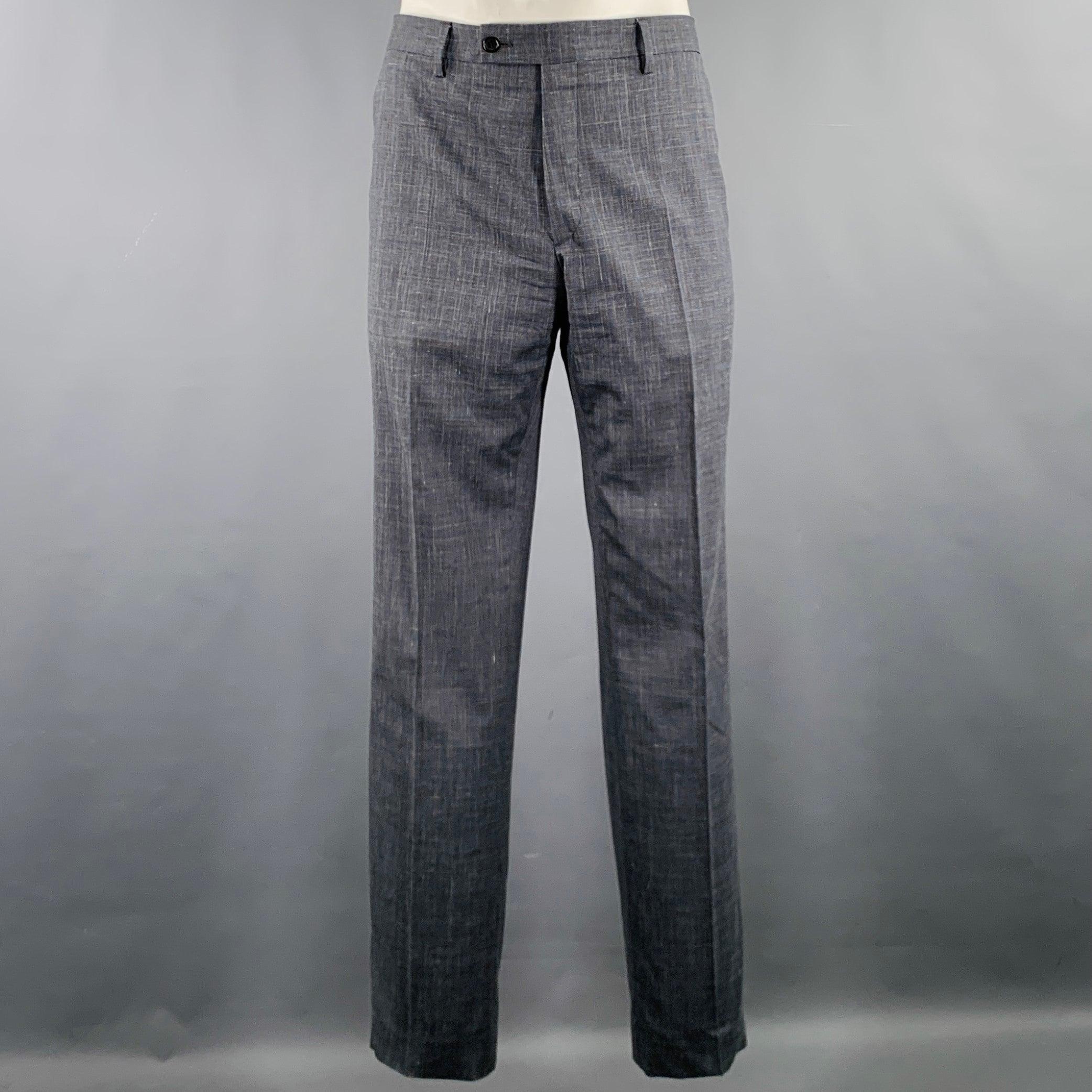 Men's JOHN VARVATOS Size 42 Grey Blue Wool Linen Single Breasted Suit