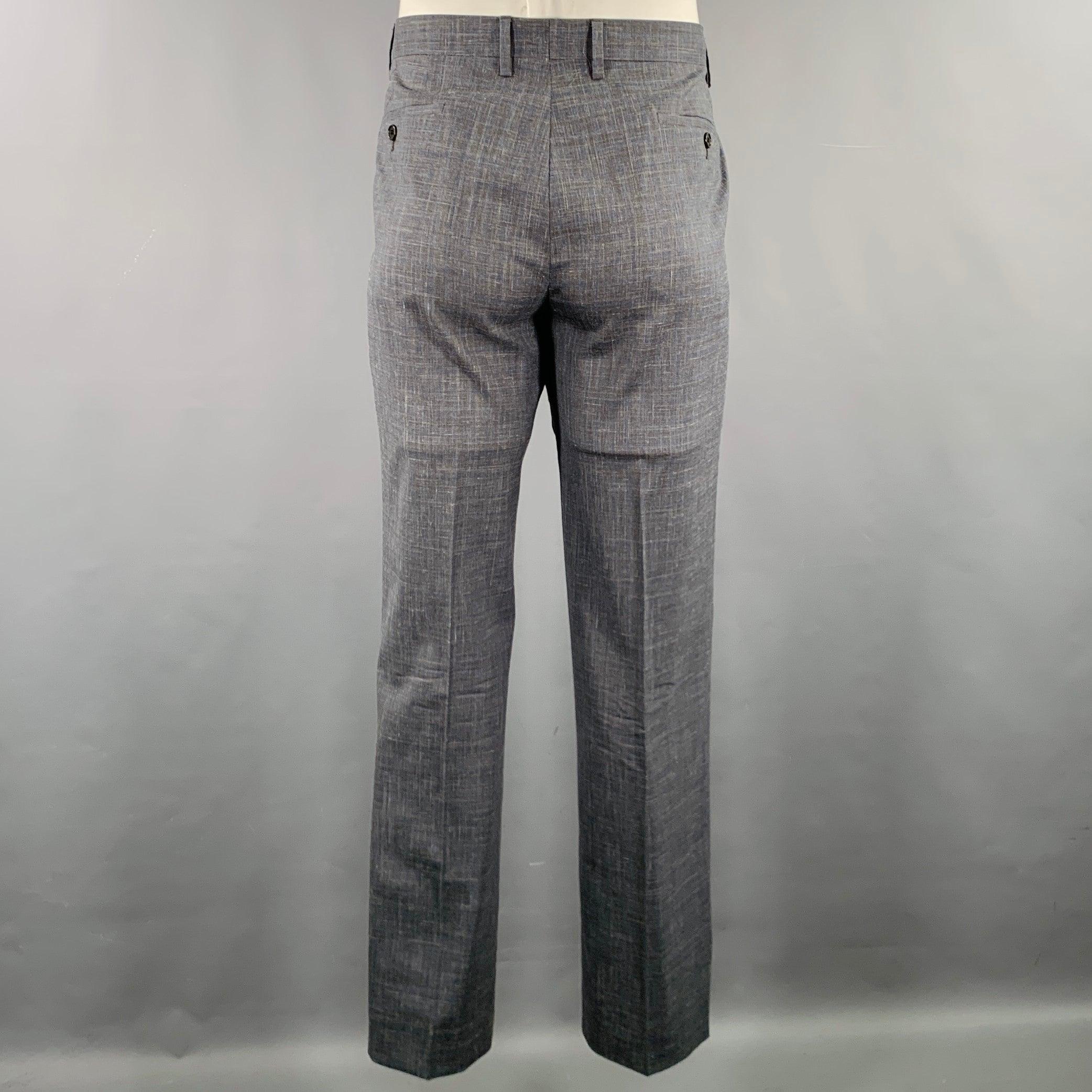 JOHN VARVATOS Size 42 Grey Blue Wool Linen Single Breasted Suit 1