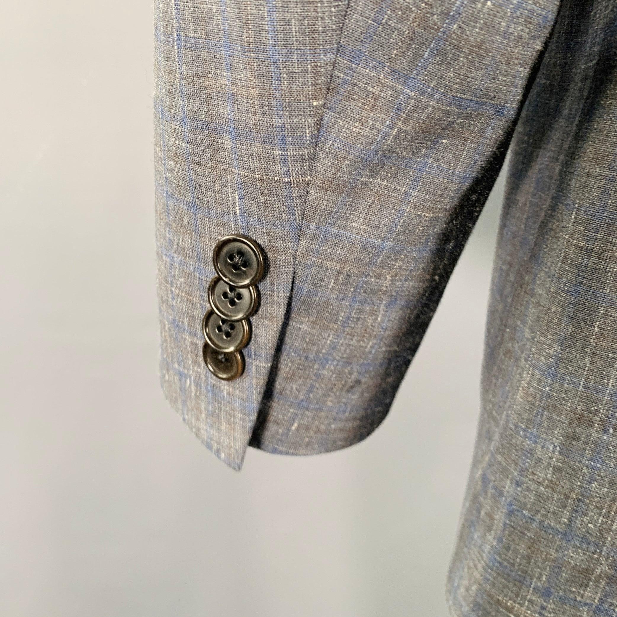JOHN VARVATOS Size 42 Grey Blue Wool Linen Single Breasted Suit 2