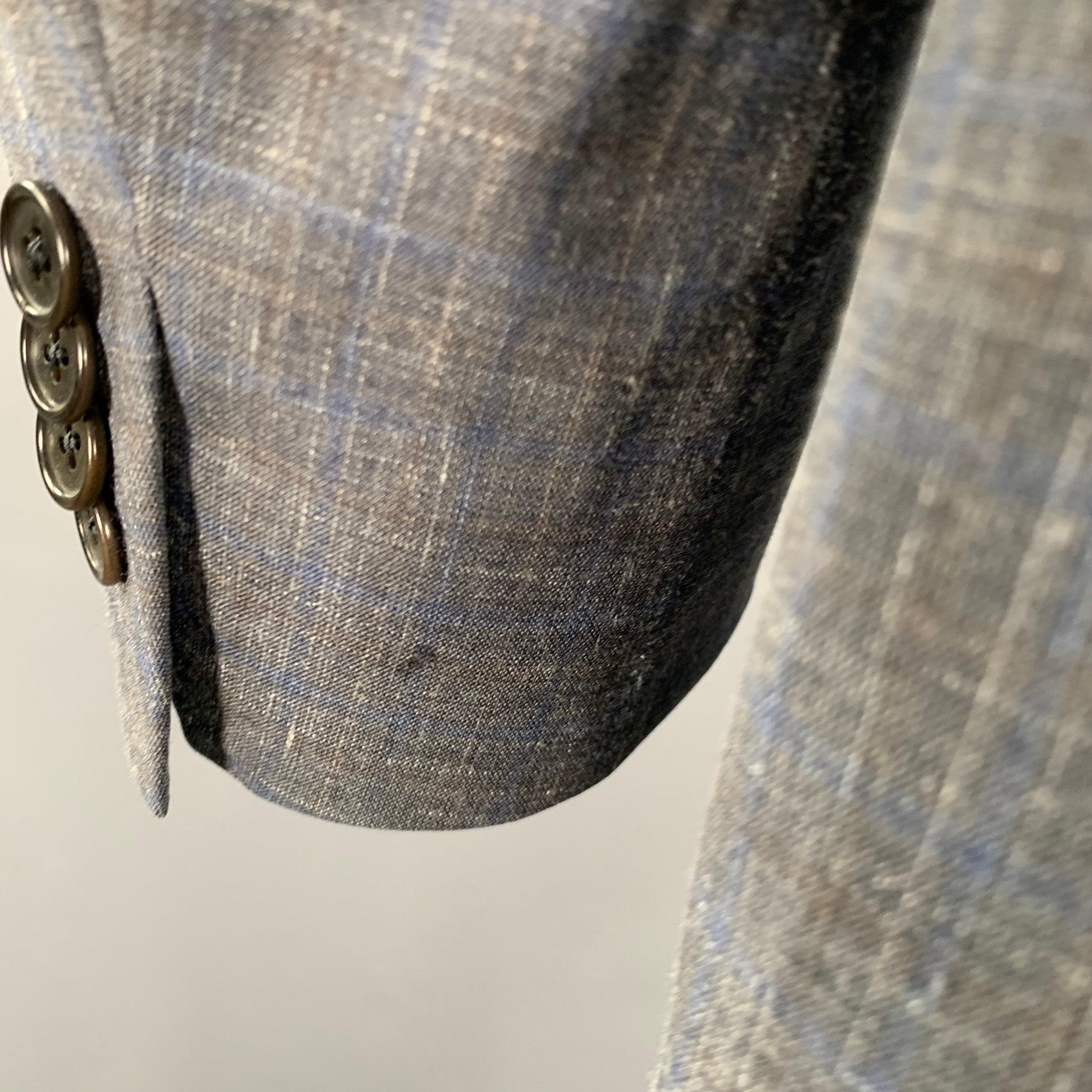 JOHN VARVATOS Size 42 Grey Blue Wool Linen Single Breasted Suit 3