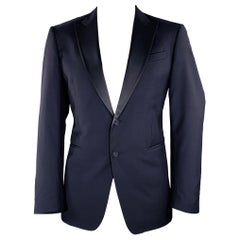 JOHN VARVATOS Size 42 Navy Black Virgin Wool Mohair Peak Lapel Tuxedo Jacket