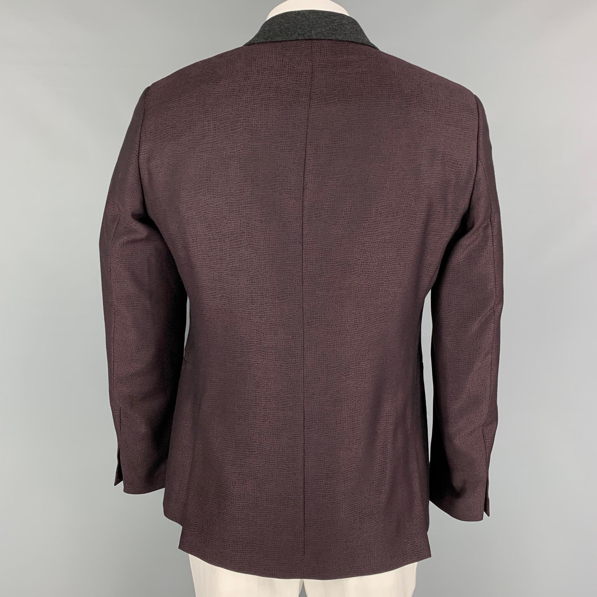 Gray JOHN VARVATOS Size 42 Purple Charcoal Jacquard Wool Sport Coat