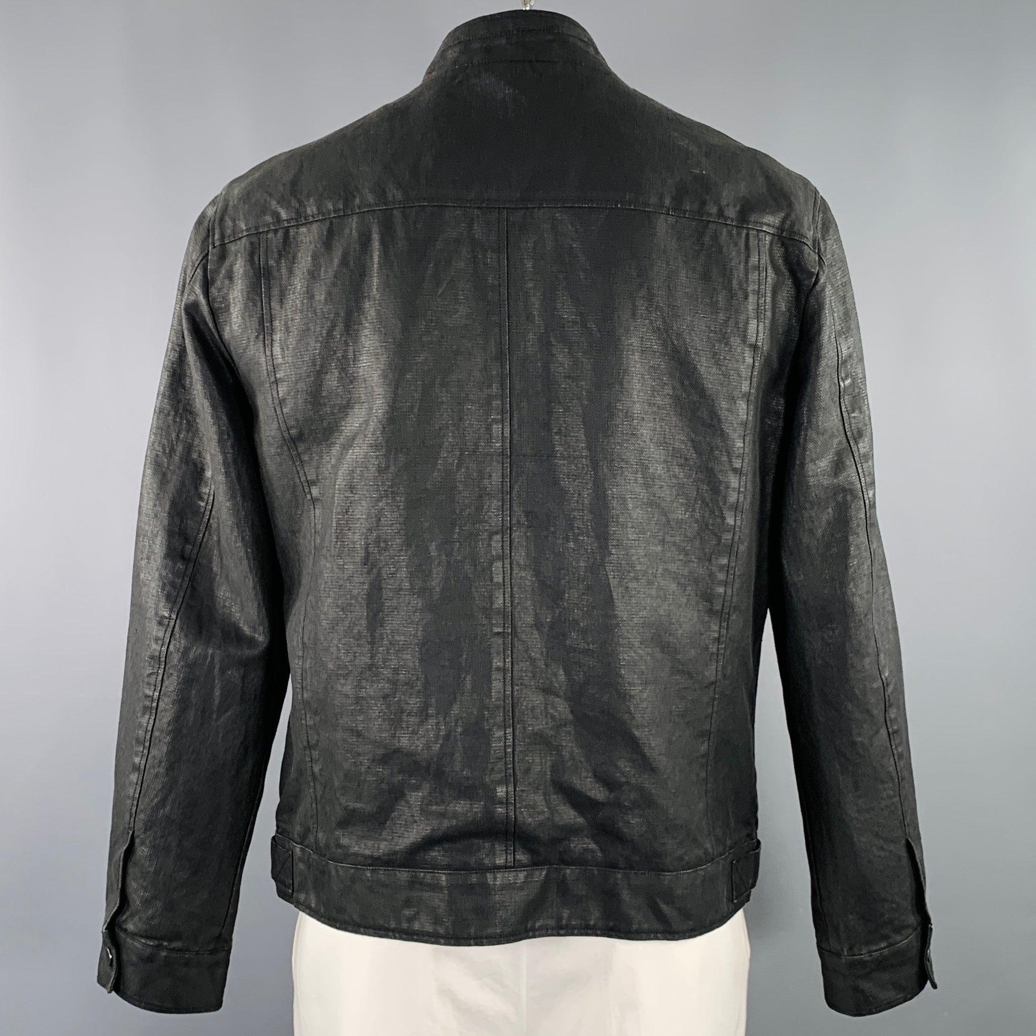 JOHN VARVATOS Size 44 Black Linen Cotton Zip Up Jacket In Good Condition For Sale In San Francisco, CA