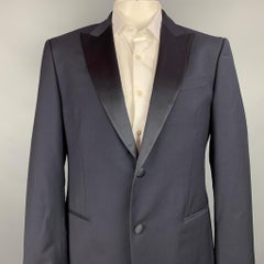 JOHN VARVATOS Size 44 Navy Wool / Mohair Peak Lapel Sport Coat