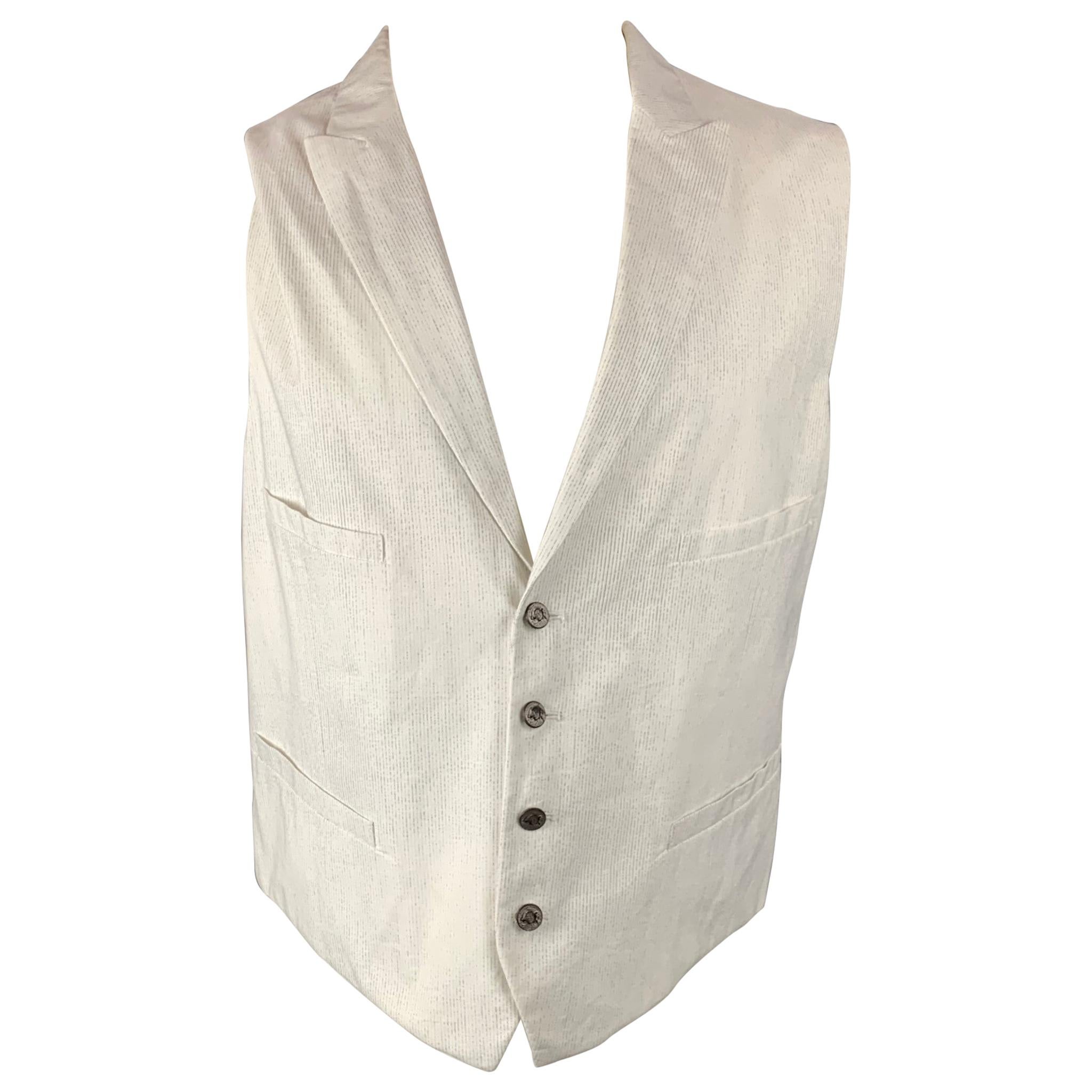 JOHN VARVATOS Size 44 White & Grey Pinstripe Cotton Buttoned Vest