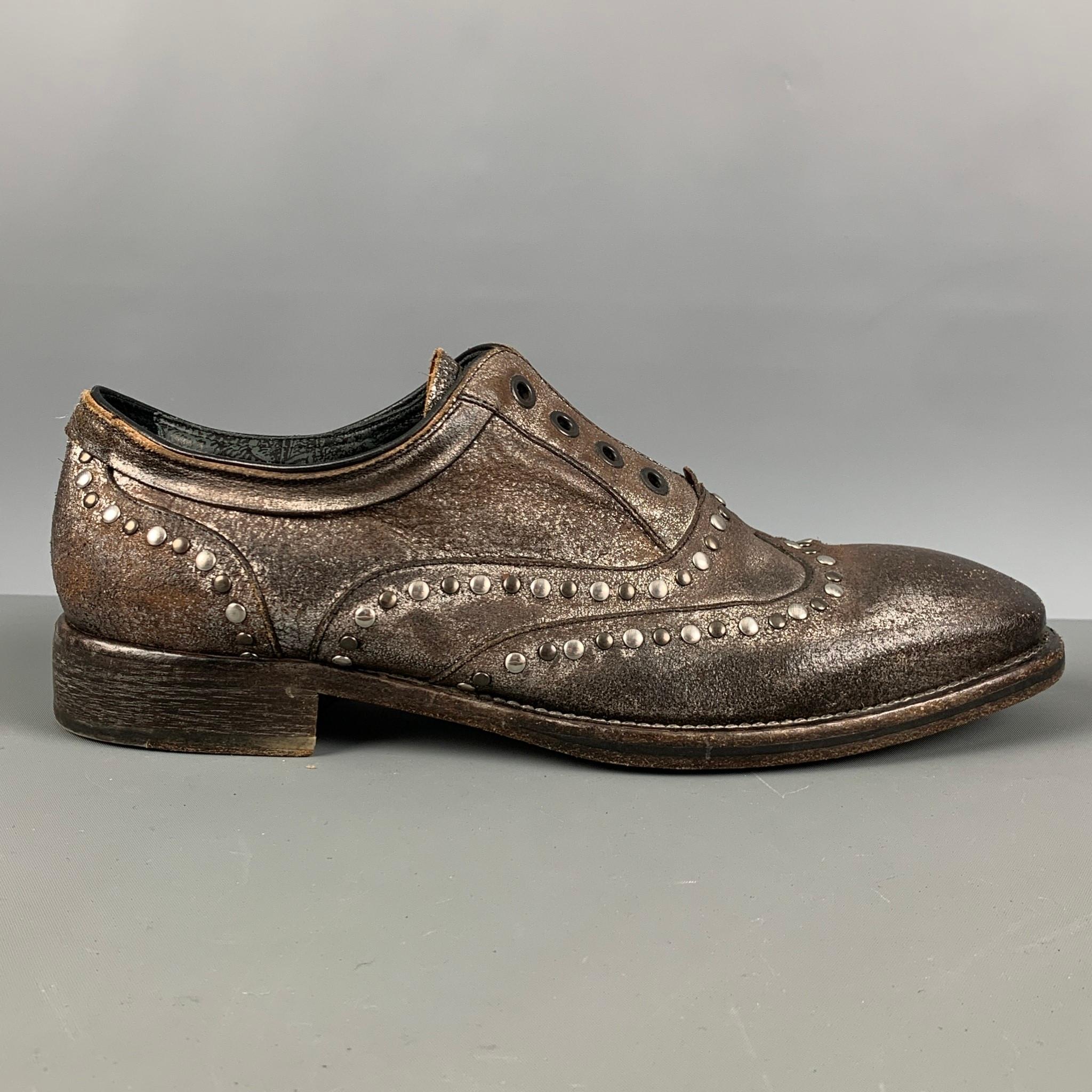 Black JOHN VARVATOS Size 9 Brown Distressed Leather Loafer Lace Up Shoes