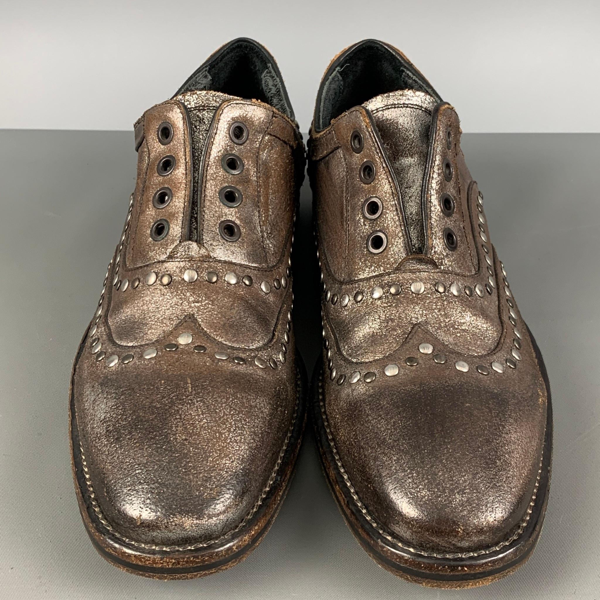 Men's JOHN VARVATOS Size 9 Brown Distressed Leather Loafer Lace Up Shoes