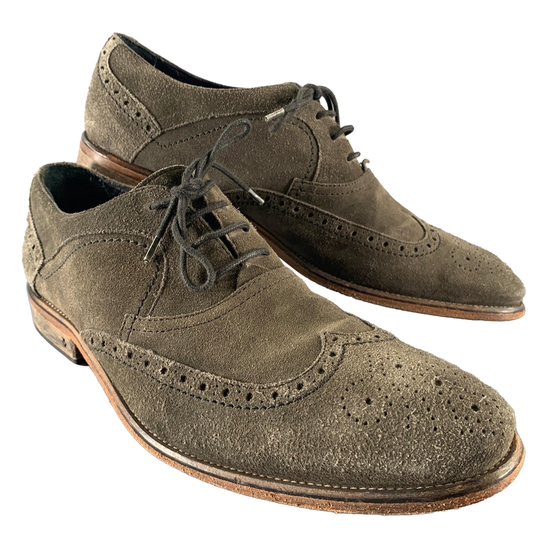Pre-owned John Varvatos Size 9 Gray Suede Dress Lace Up Shoes