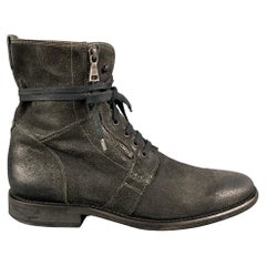I. Johns Taglia 9,5 Stivali Bowery a soffietto in pelle nera e ossigenata