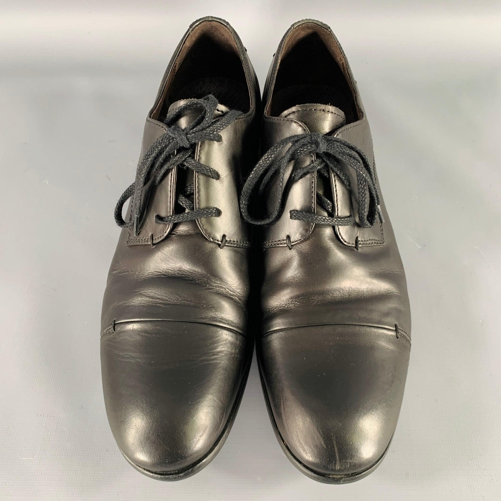 Men's JOHN VARVATOS Size 9.5 Black Leather Derby Lace-Up Shoes For Sale
