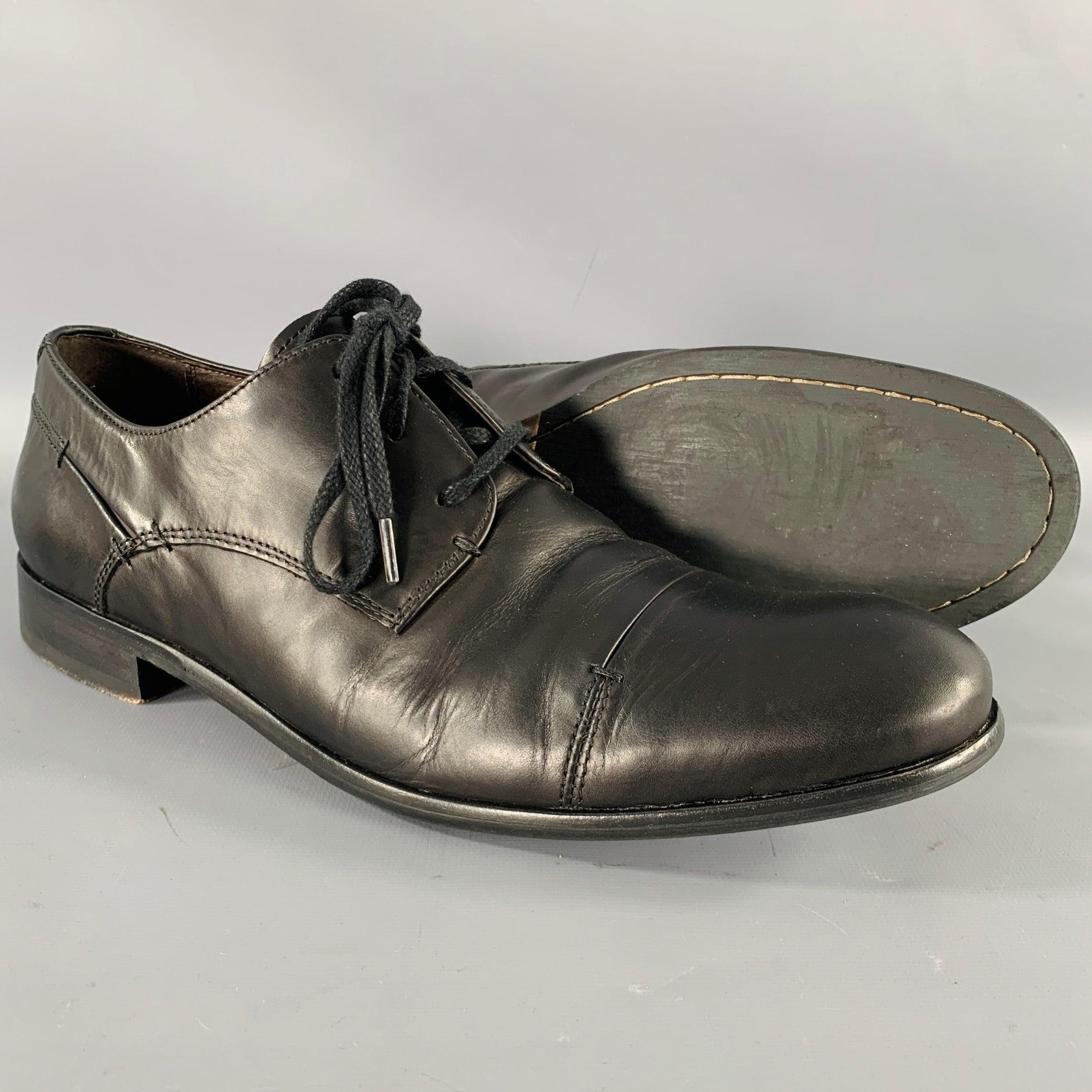 JOHN VARVATOS Size 9.5 Black Leather Derby Lace-Up Shoes For Sale 1