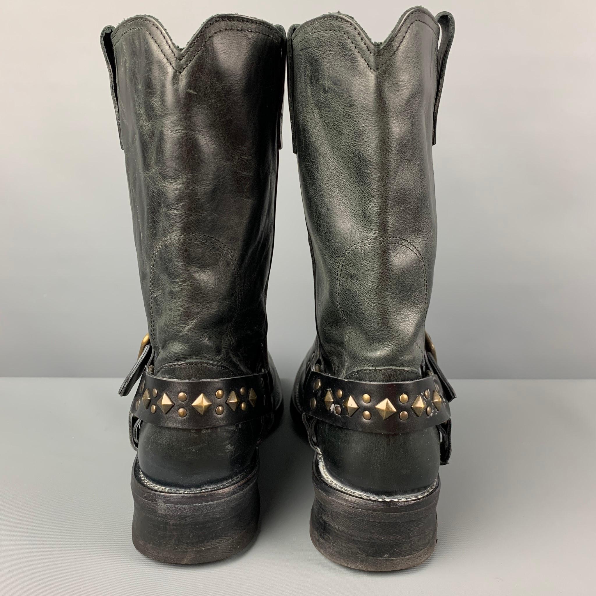 JOHN VARVATOS Size 9.5 Black Studded Leather Pull On Boots In Good Condition In San Francisco, CA