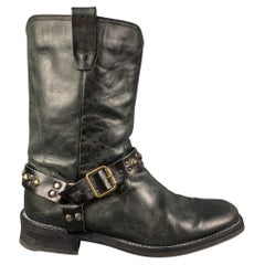 JOHN VARVATOS Size 9.5 Black Studded Leather Pull On Boots