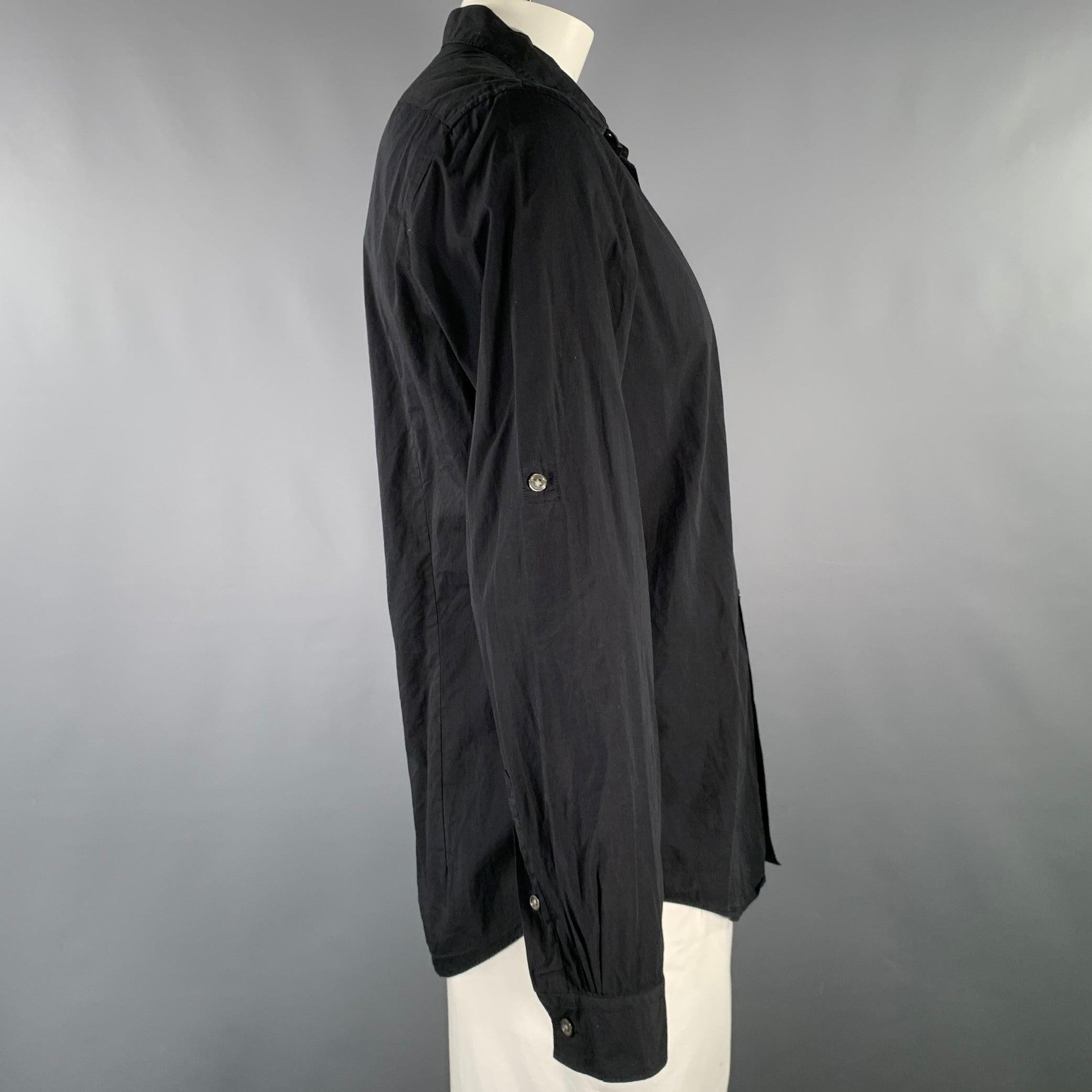 JOHN VARVATOS Size L Black Cotton Roll Tabs One Pocket Long Sleeve Shirt In Excellent Condition For Sale In San Francisco, CA
