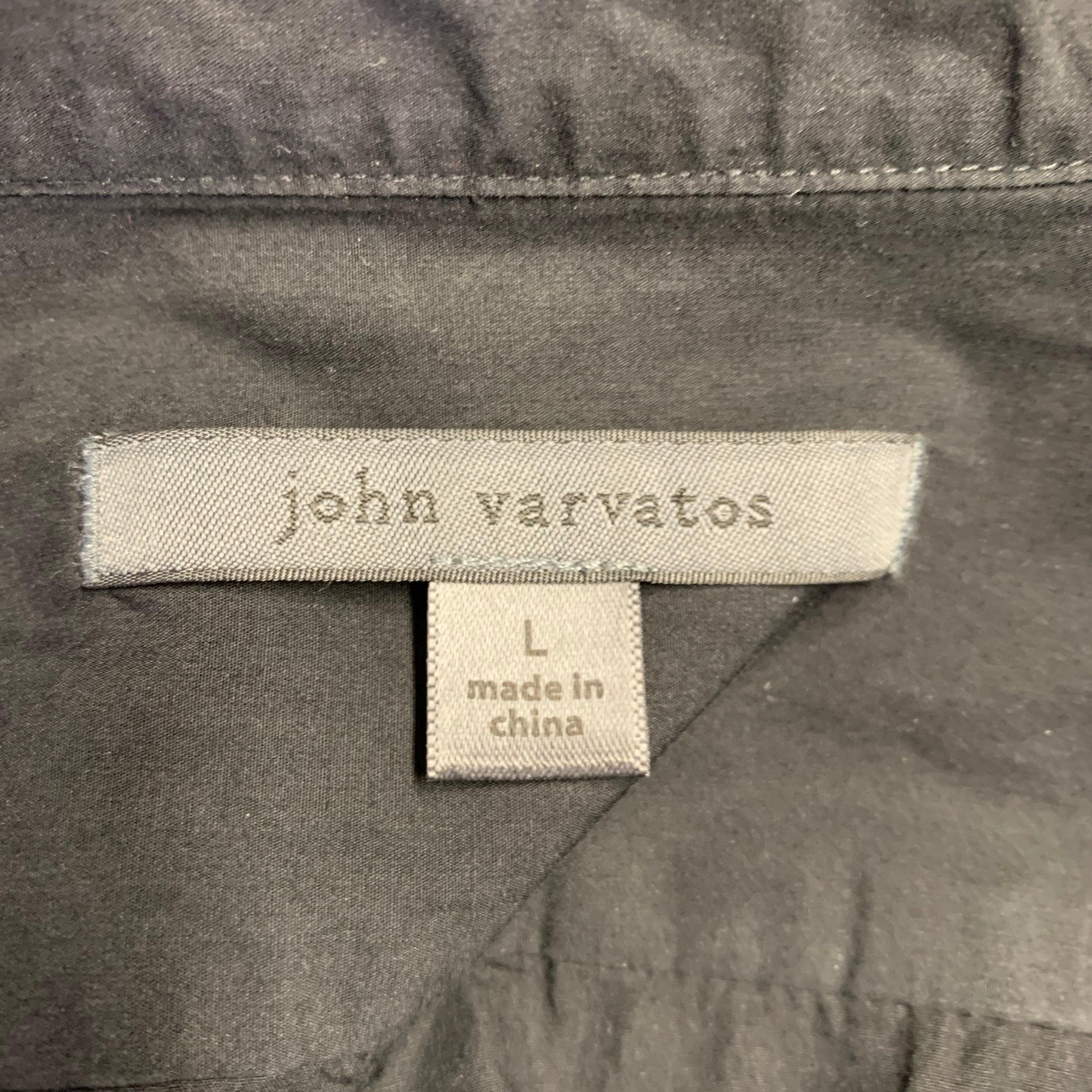 JOHN VARVATOS Size L Black Cotton Roll Tabs One Pocket Long Sleeve Shirt For Sale 1
