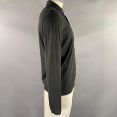 JOHN VARVATOS Size L Black Geometric Lyocel Cotton Long Sleeve Polo