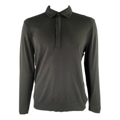 JOHN VARVATOS Size L Black Geometric Lyocel Cotton Long Sleeve Polo
