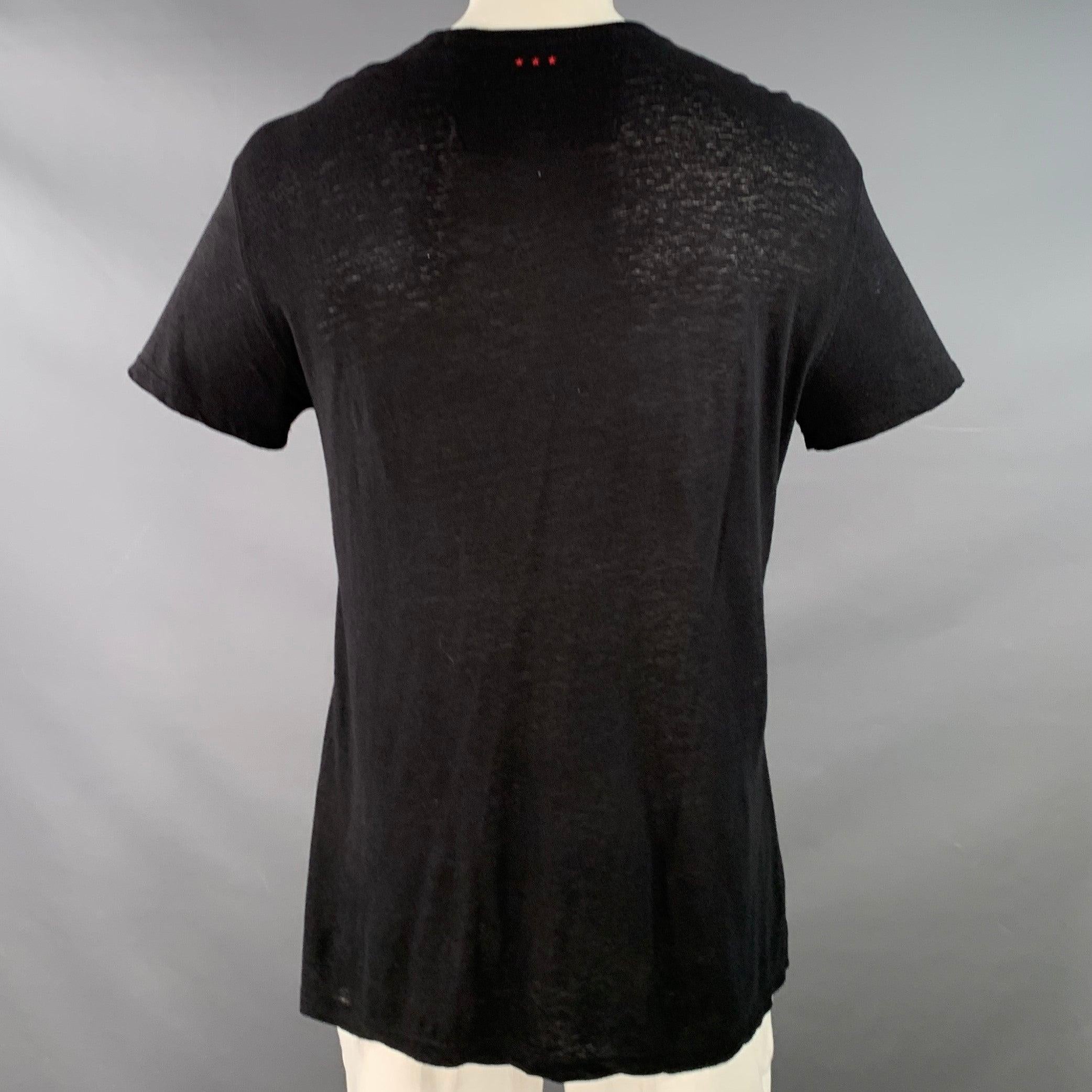 JOHN VARVATOS Größe L Schwarz Mehrfarben-Totenkopf-Stickerei Kurzarm-T-Shirt Herren im Angebot