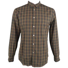 JOHN VARVATOS Size L Black Plaid Cotton Button Up Long Sleeve Shirt
