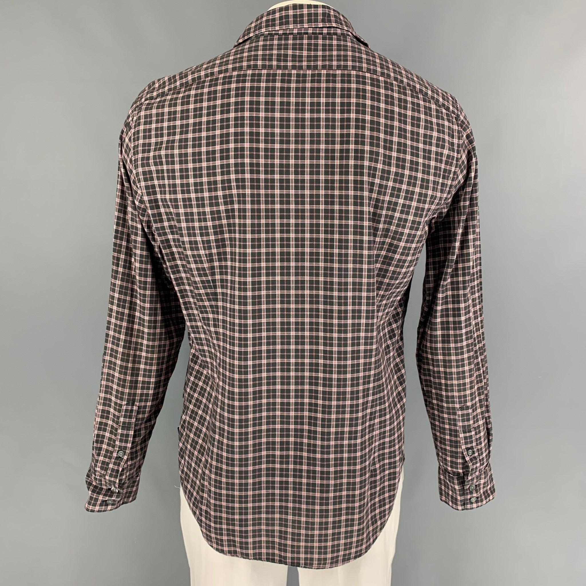 JOHN VARVATOS Size L Black Red Plaid Cotton Long Sleeve Shirt In Good Condition For Sale In San Francisco, CA
