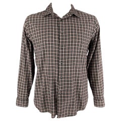 JOHN VARVATOS Size L Black Red Plaid Cotton Long Sleeve Shirt