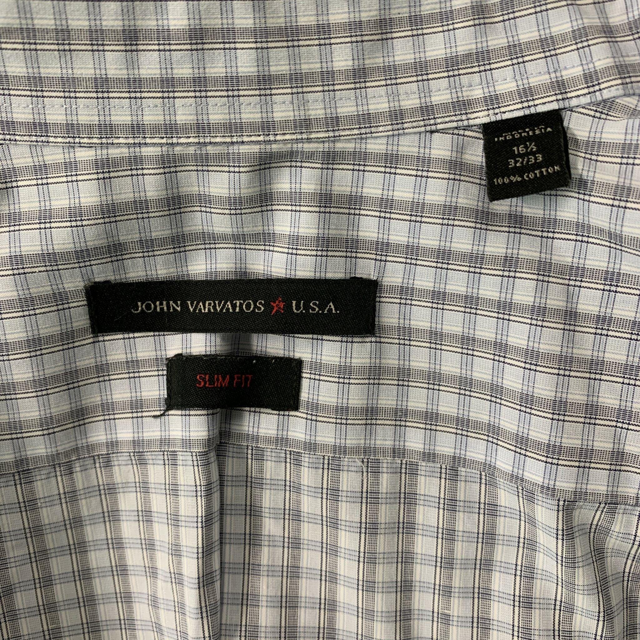 Men's JOHN VARVATOS Size L Blue & Grey Plaid Cotton Button Down Long Sleeve Shirt For Sale