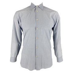 JOHN VARVATOS Size L Blue & Grey Plaid Cotton Button Down Long Sleeve Shirt