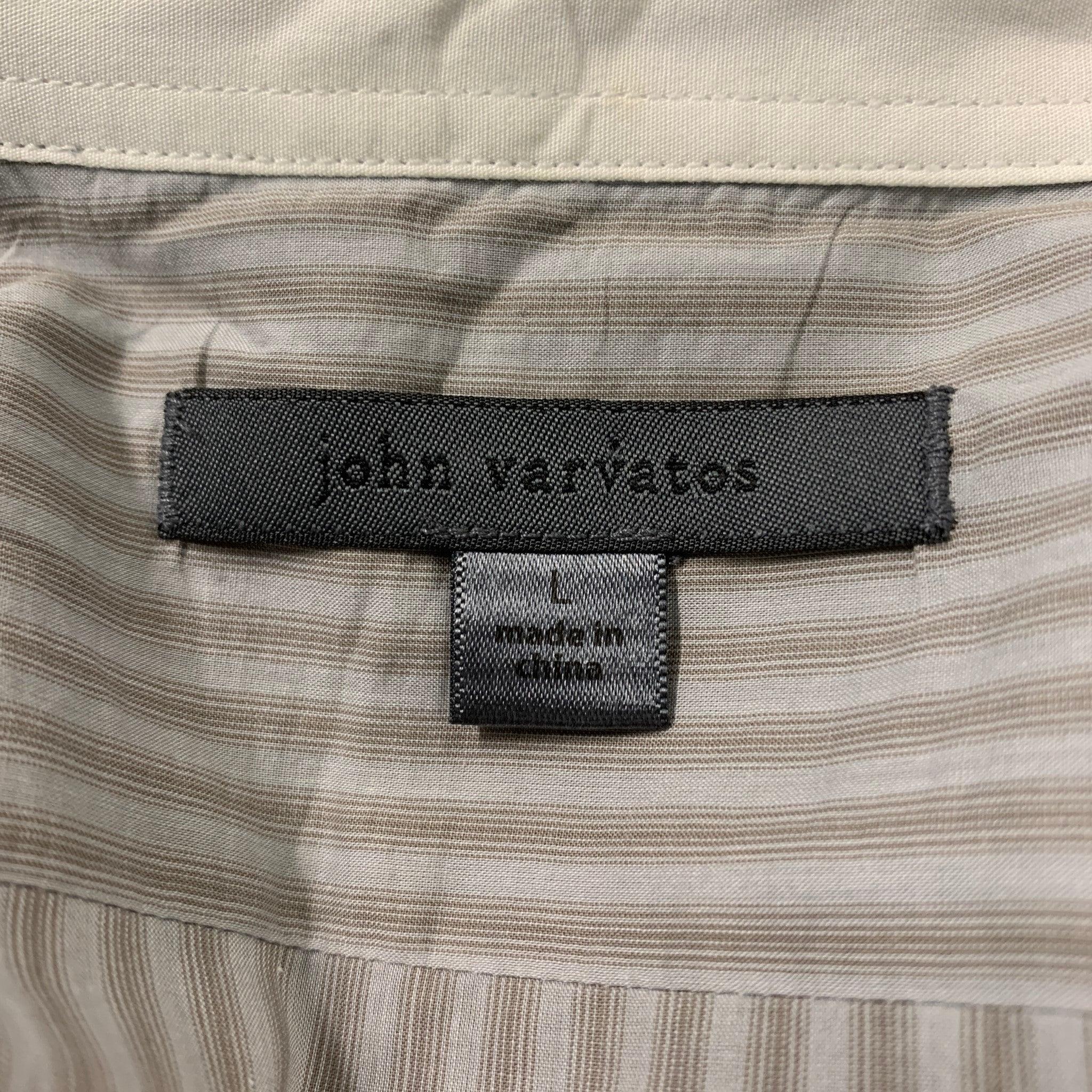Men's JOHN VARVATOS Size L Blue & Grey Stripe Cotton Button Down Long Sleeve Shirt For Sale