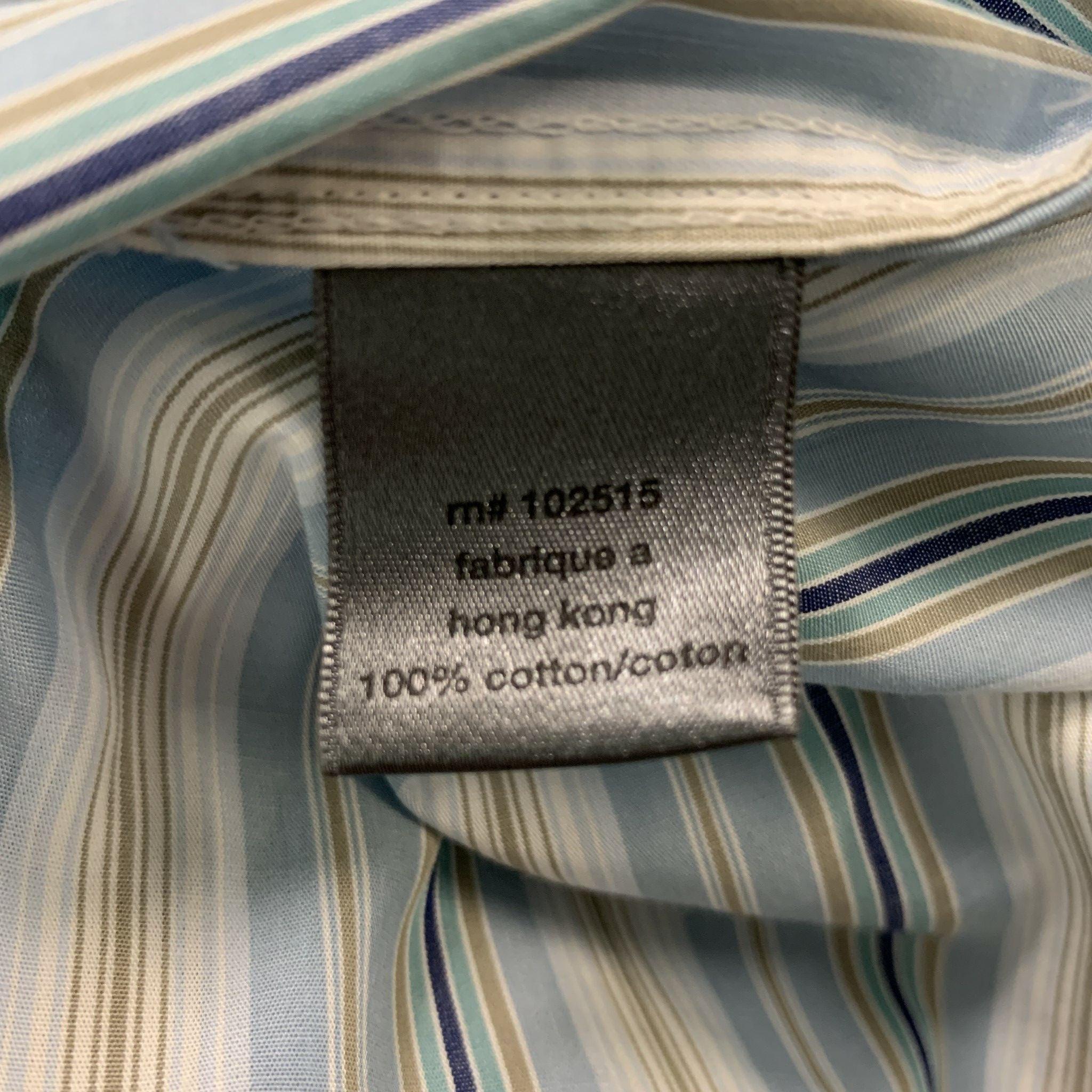 JOHN VARVATOS Size L Blue & Taupe Stripe Cotton Button Down Long Sleeve Shirt For Sale 2