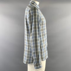 JOHN VARVATOS, Größe L, blau-weiß-schwarzes Karohemd mit spitzem Kragen und langen Ärmeln