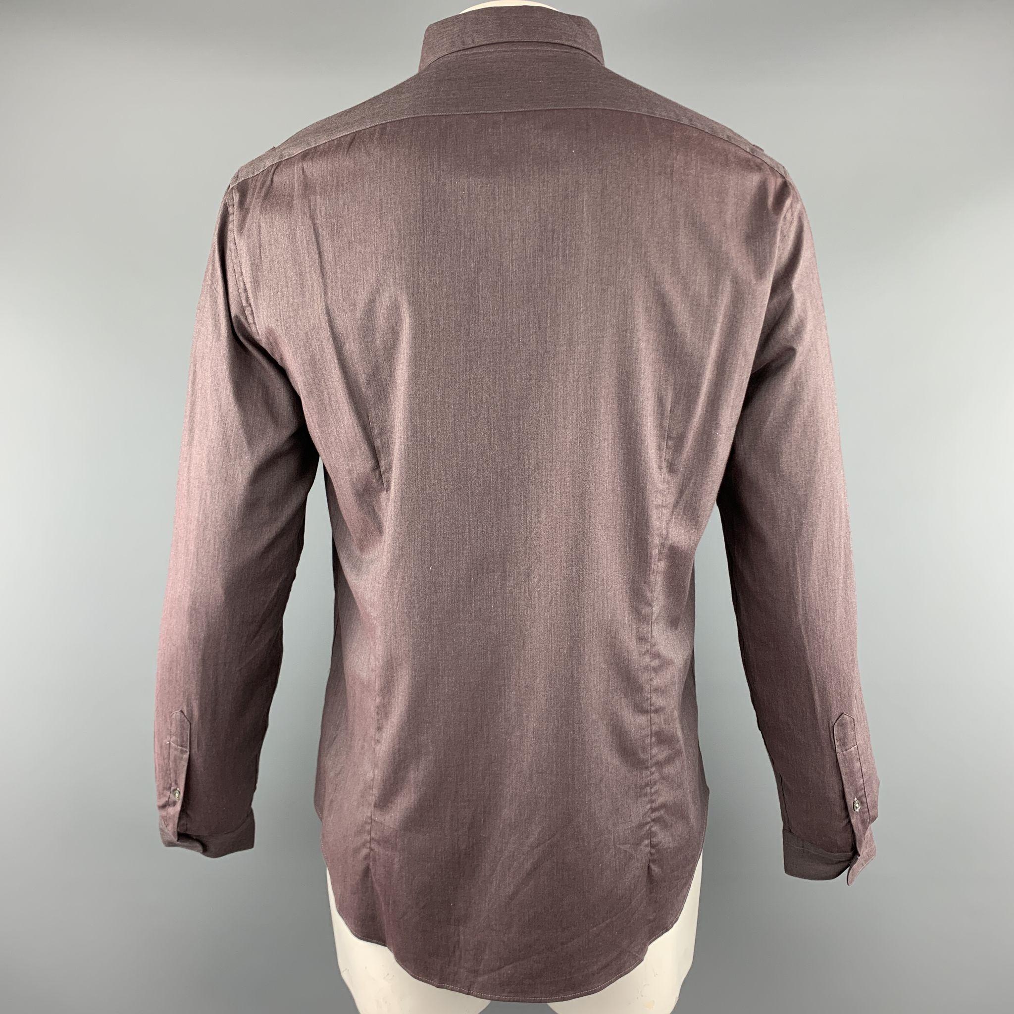 Gray JOHN VARVATOS Size L Brown Solid Cotton Button Up Long Sleeve Shirt