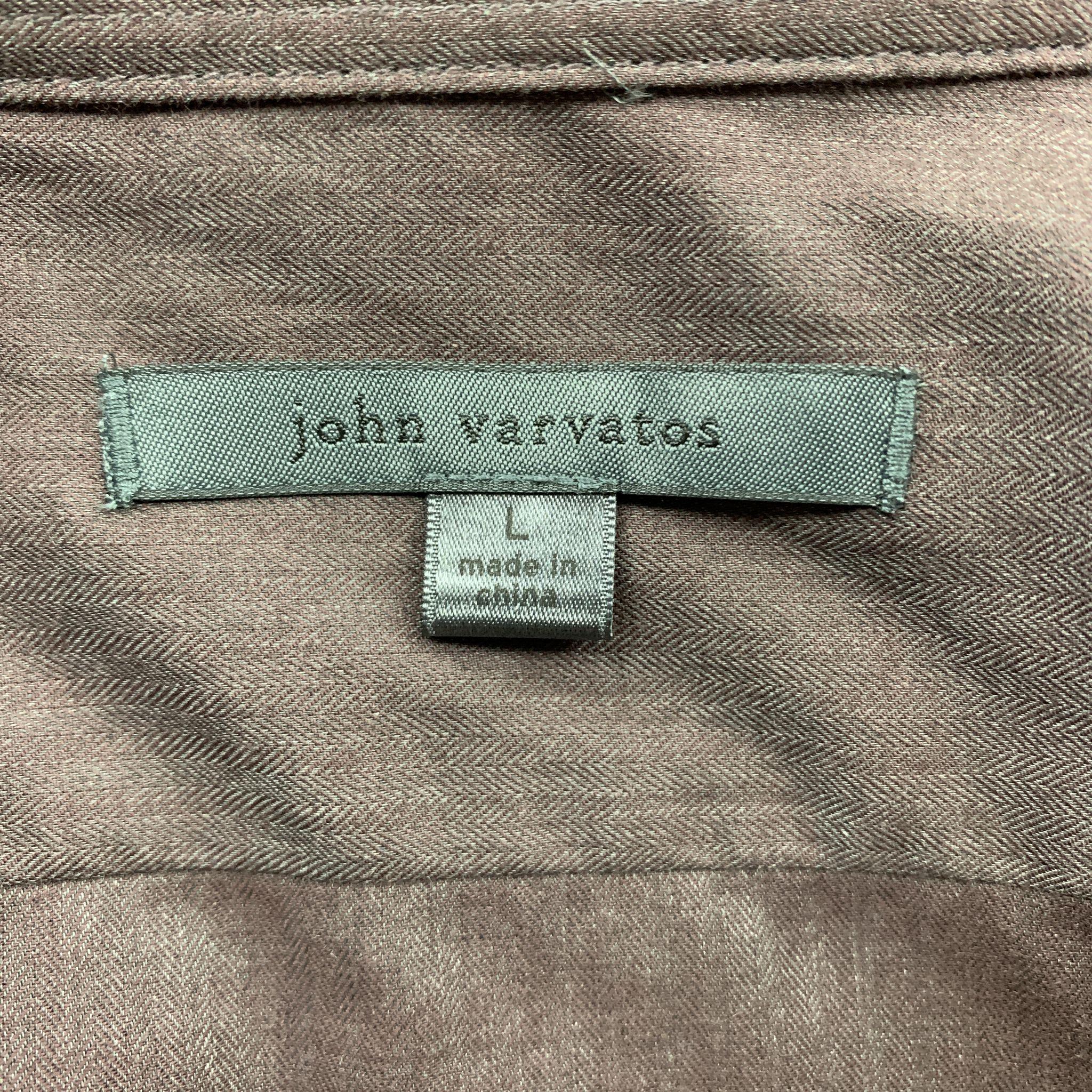JOHN VARVATOS Size L Brown Solid Cotton Button Up Long Sleeve Shirt In New Condition In San Francisco, CA