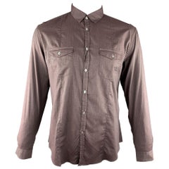 JOHN VARVATOS Size L Brown Solid Cotton Button Up Long Sleeve Shirt