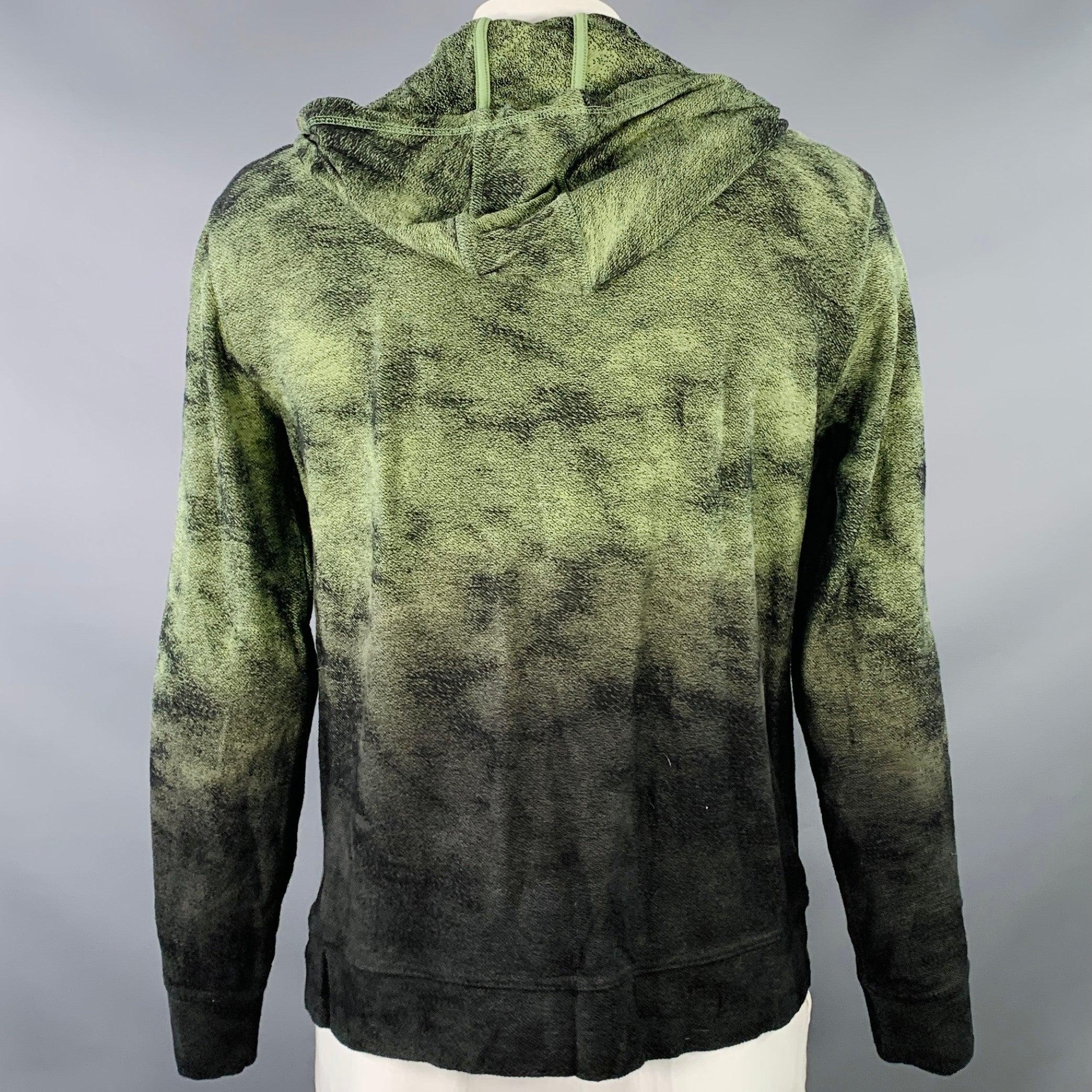 JOHN VARVATOS Size L Green Black Abstract Ombre Cotton Hooded Zip Up Jacket In Excellent Condition In San Francisco, CA