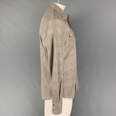 JOHN VARVATOS Size L Grey Glenplaid Cotton Patch Pocket Long Sleeve Shirt