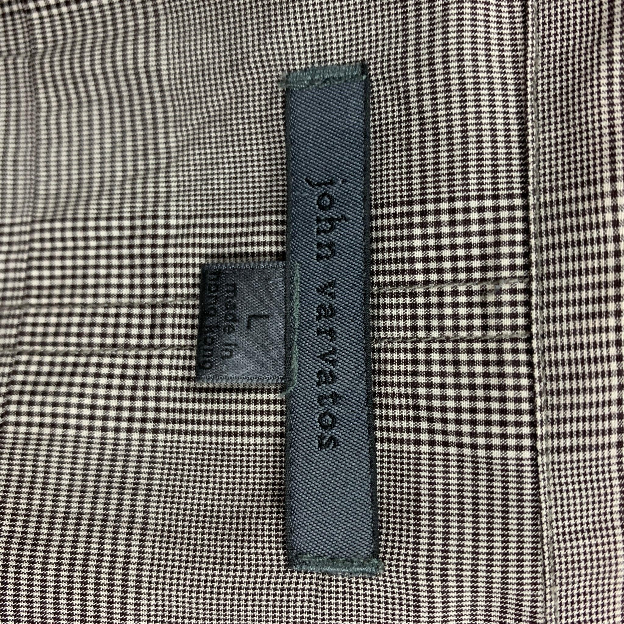 JOHN VARVATOS Size L Grey Glenplaid Cotton Patch Pocket Long Sleeve Shirt For Sale 1
