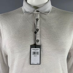 JOHN VARVATOS Size L Grey Knitted Wool Long Sleeve Polo