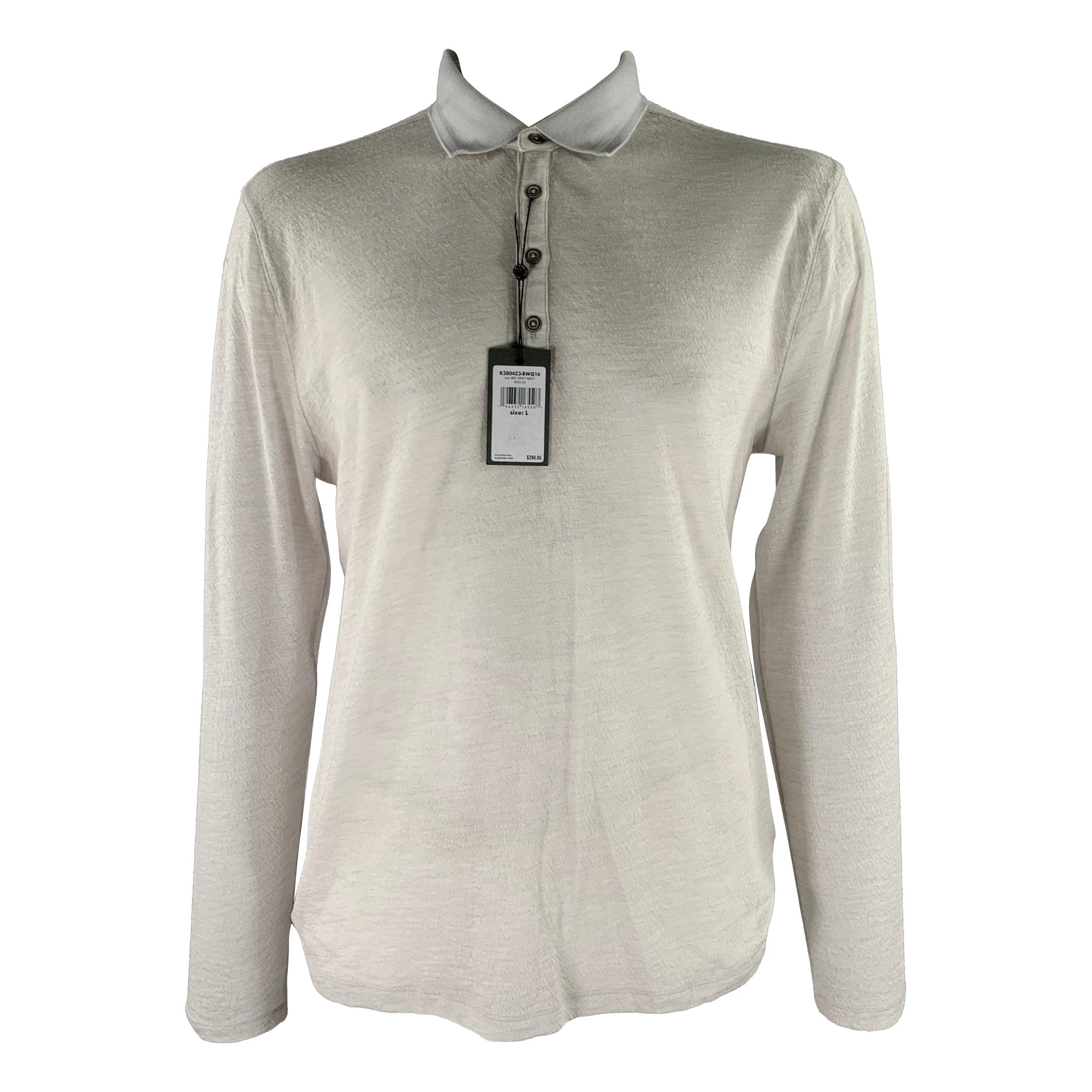 JOHN VARVATOS Size L Grey Knitted Wool Long Sleeve Polo For Sale