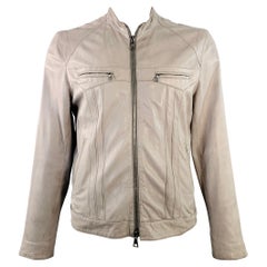 JOHN VARVATOS Size L Grey Leather Zip Up Moto Racer Jacket