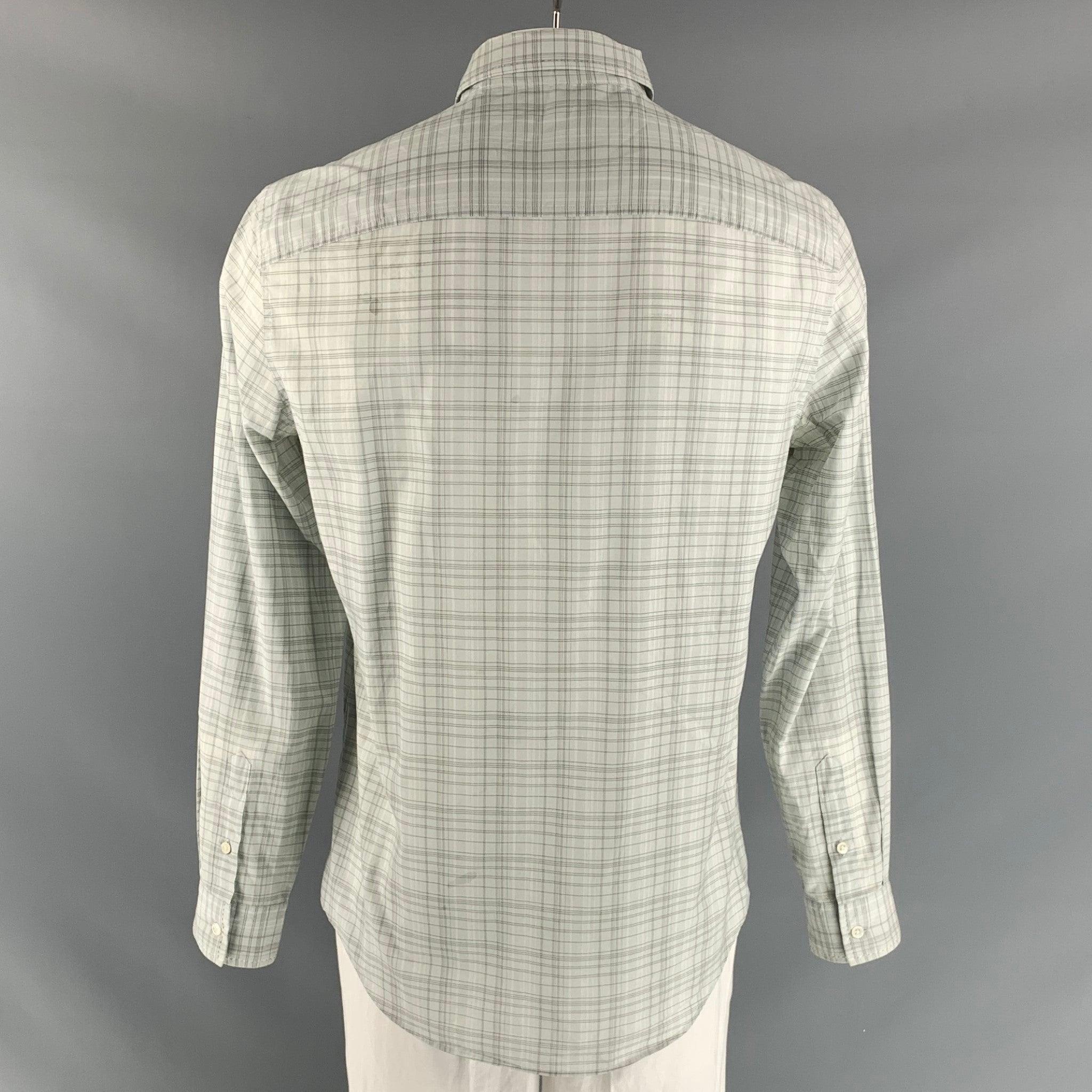 JOHN VARVATOS Size L Grey Plaid Cotton Button Down Long Sleeve Shirt In Excellent Condition For Sale In San Francisco, CA