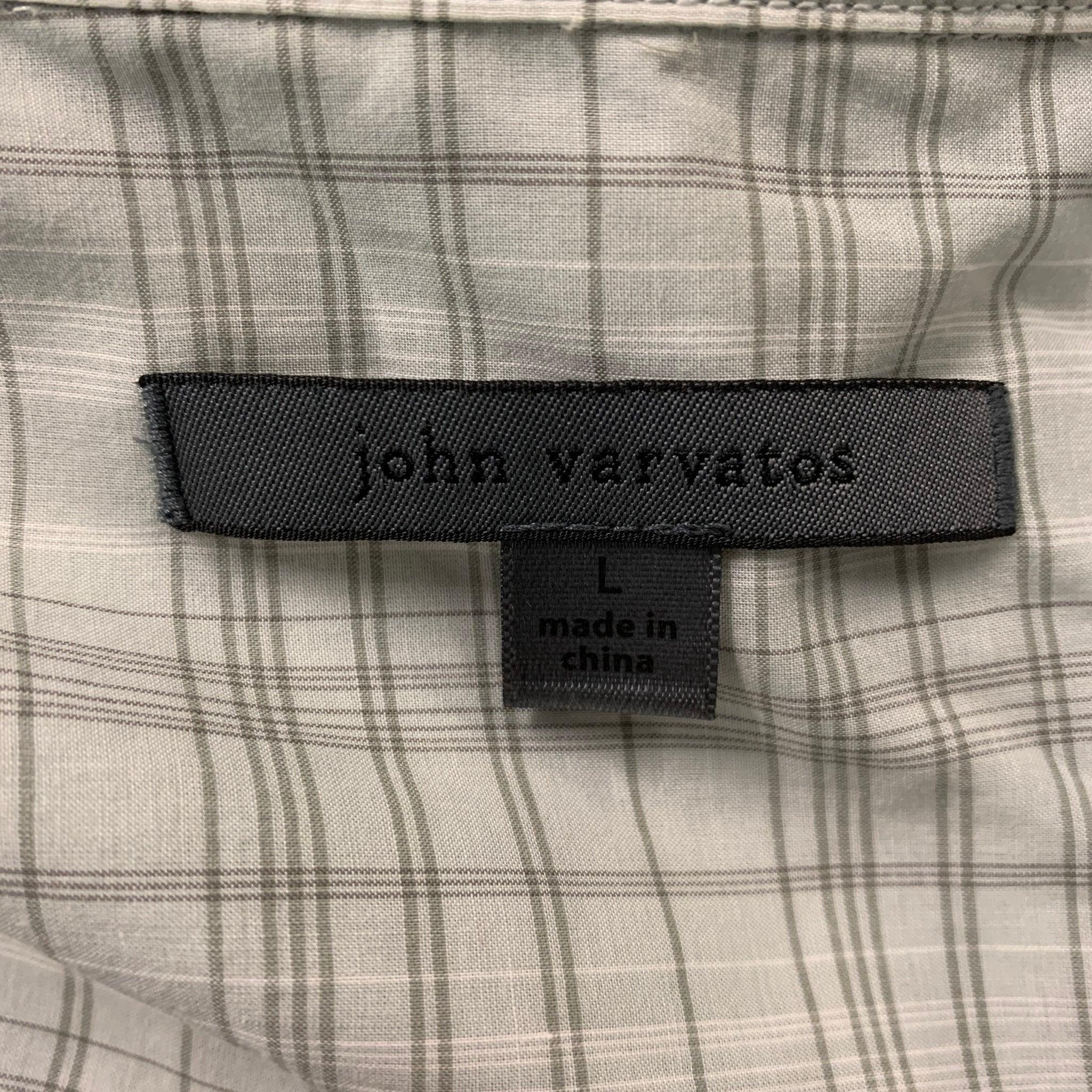 Men's JOHN VARVATOS Size L Grey Plaid Cotton Button Down Long Sleeve Shirt For Sale
