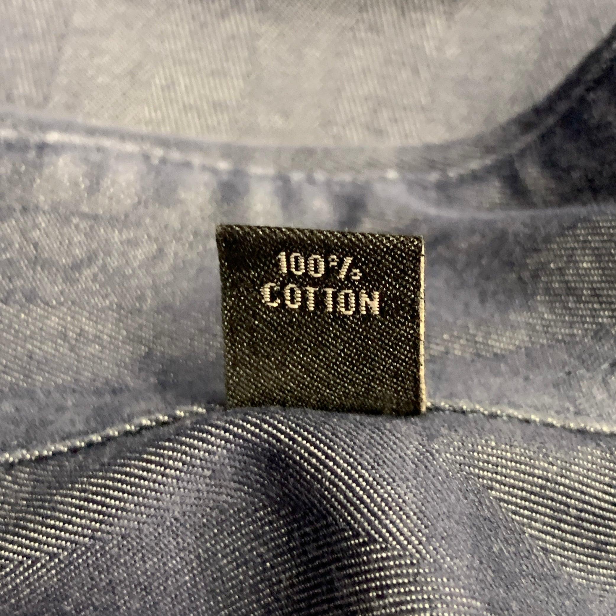 John Varvatos Taglia L Grigio Camicia a maniche lunghe in cotone plissettato con polsino francese e abbottonatura nascosta in vendita 3