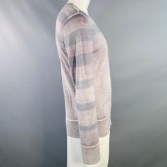 JOHN VARVATOS Taglia L Pullover con scollo a V in seta e cashmere a righe grigio-viola