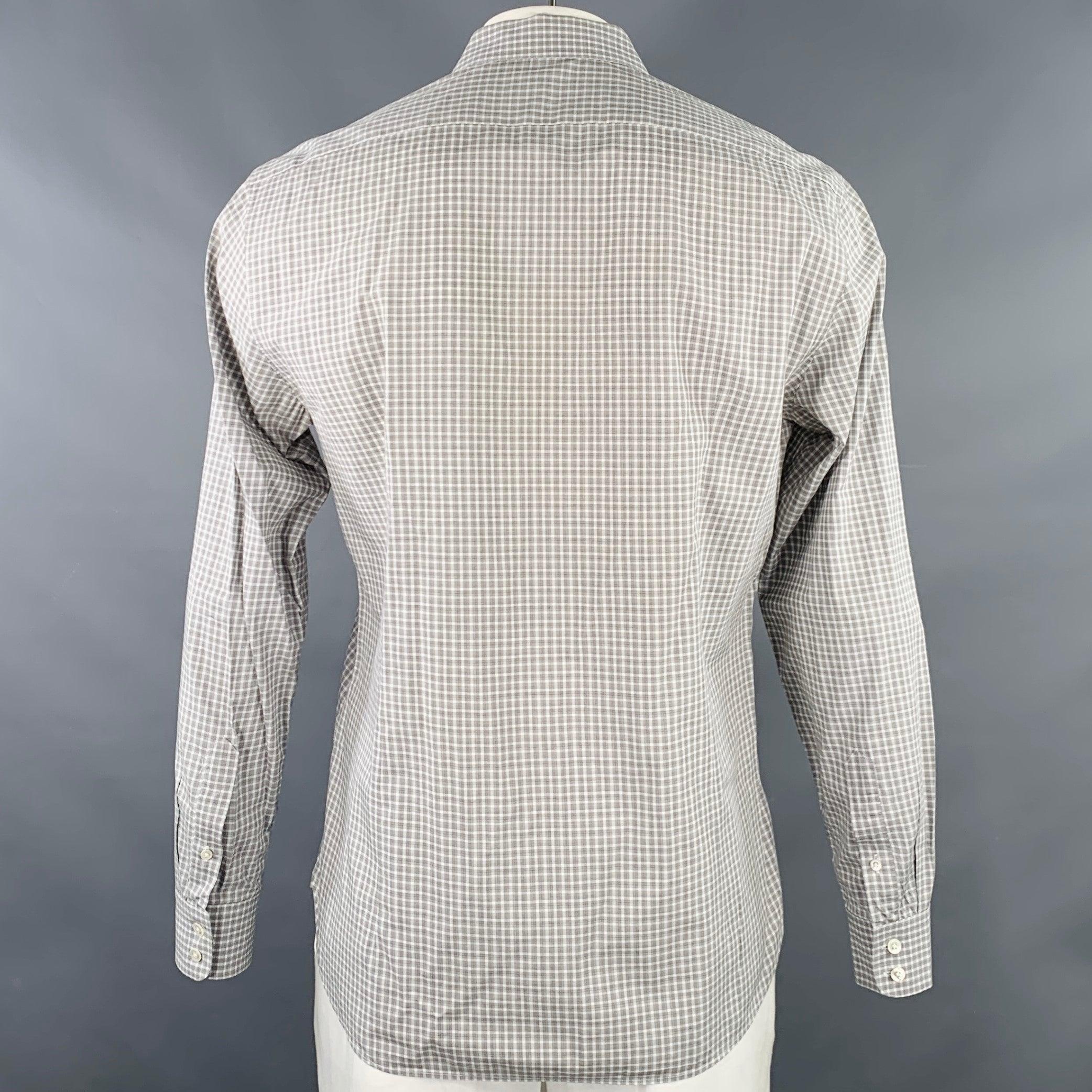 JOHN VARVATOS Size L Grey White Checkered Cotton Long Sleeve Shirt In Excellent Condition For Sale In San Francisco, CA