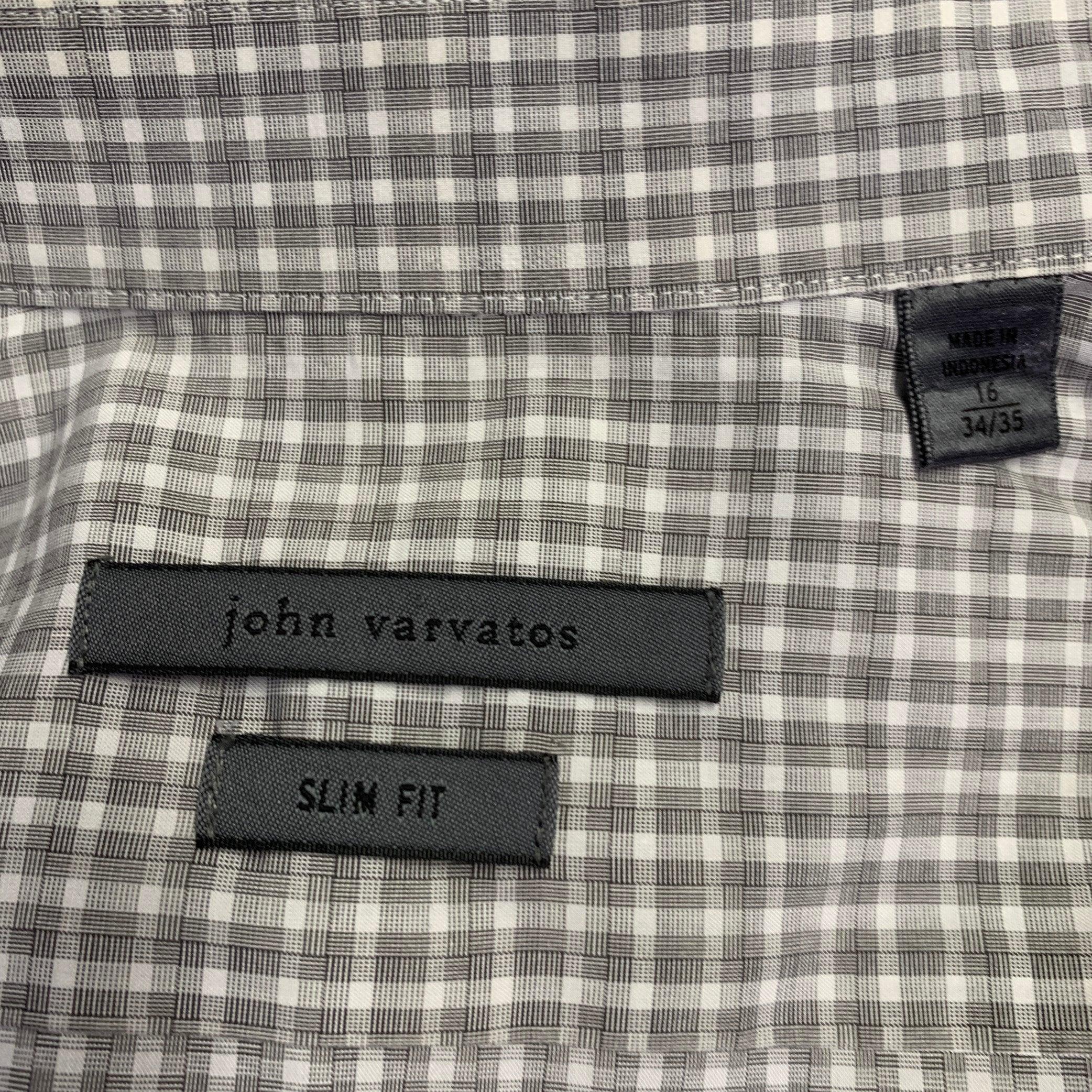 Men's JOHN VARVATOS Size L Grey White Checkered Cotton Long Sleeve Shirt For Sale