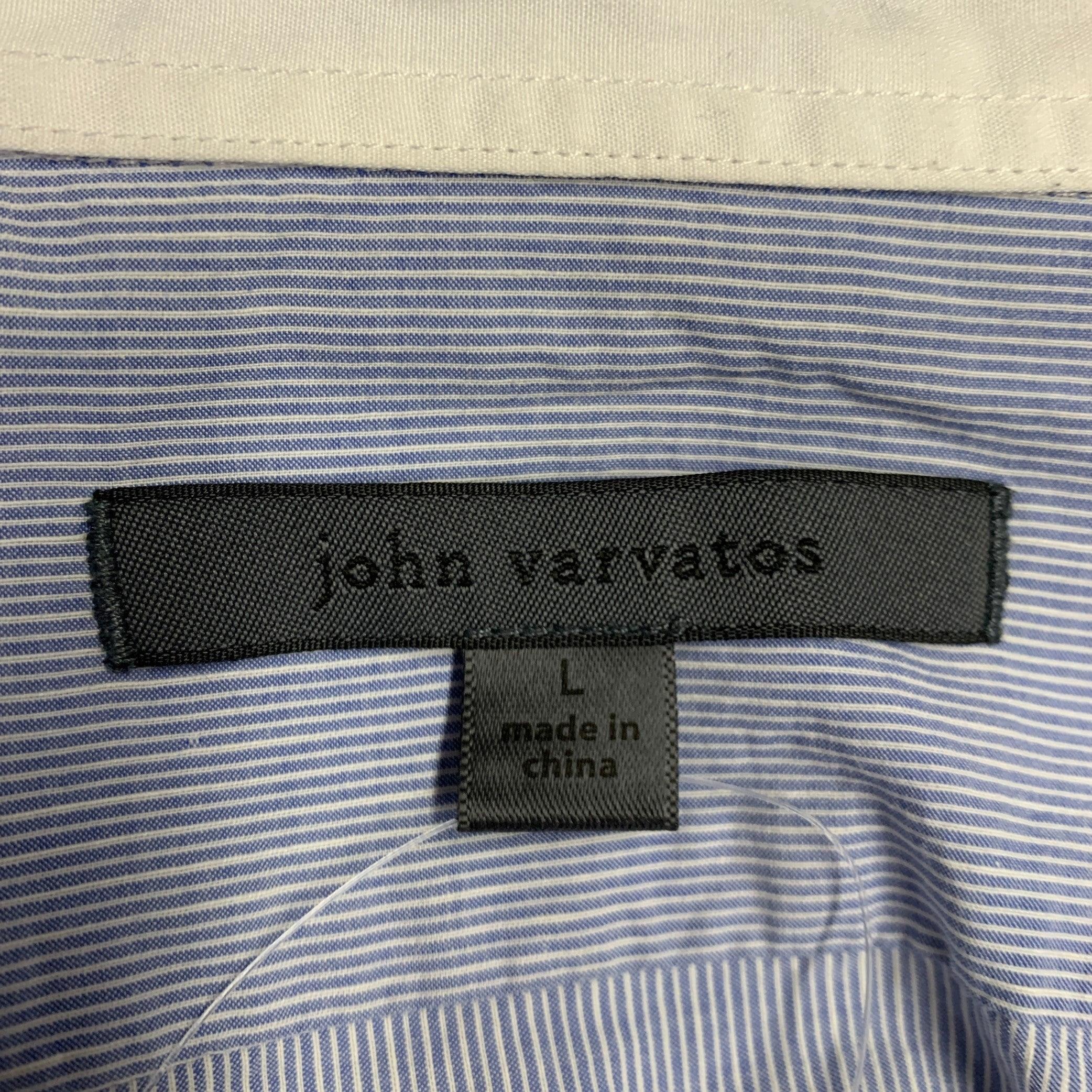 JOHN VARVATOS Size L Light Blue White Stripe Cotton Linen Long Sleeve Shirt In Excellent Condition For Sale In San Francisco, CA