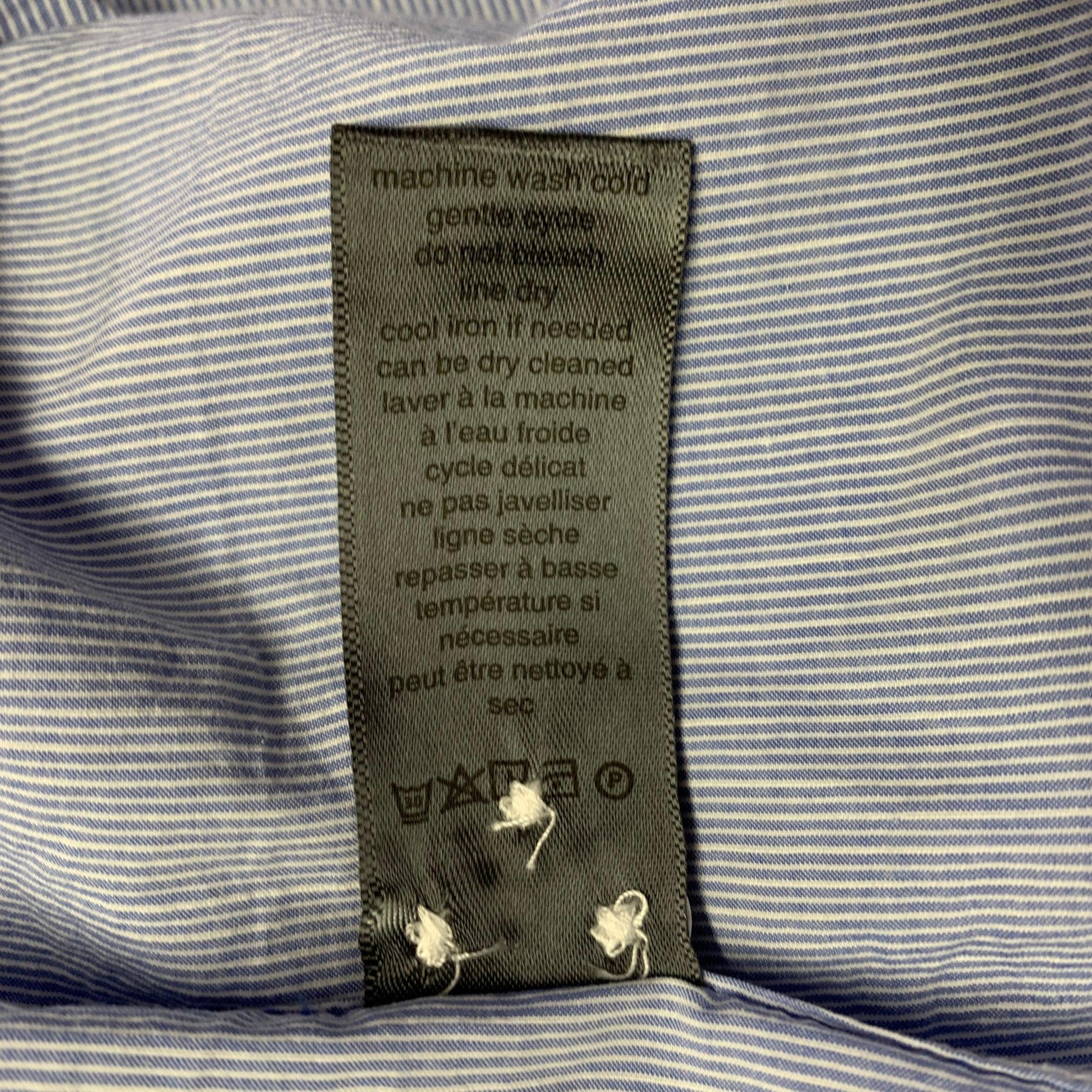 JOHN VARVATOS Size L Light Blue White Stripe Cotton Linen Long Sleeve Shirt For Sale 1
