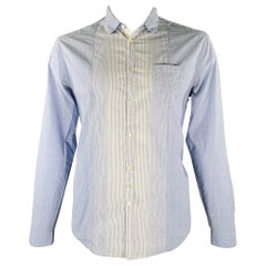 JOHN VARVATOS - Chemise à manches longues à rayures bleu clair et blanches en coton et lin