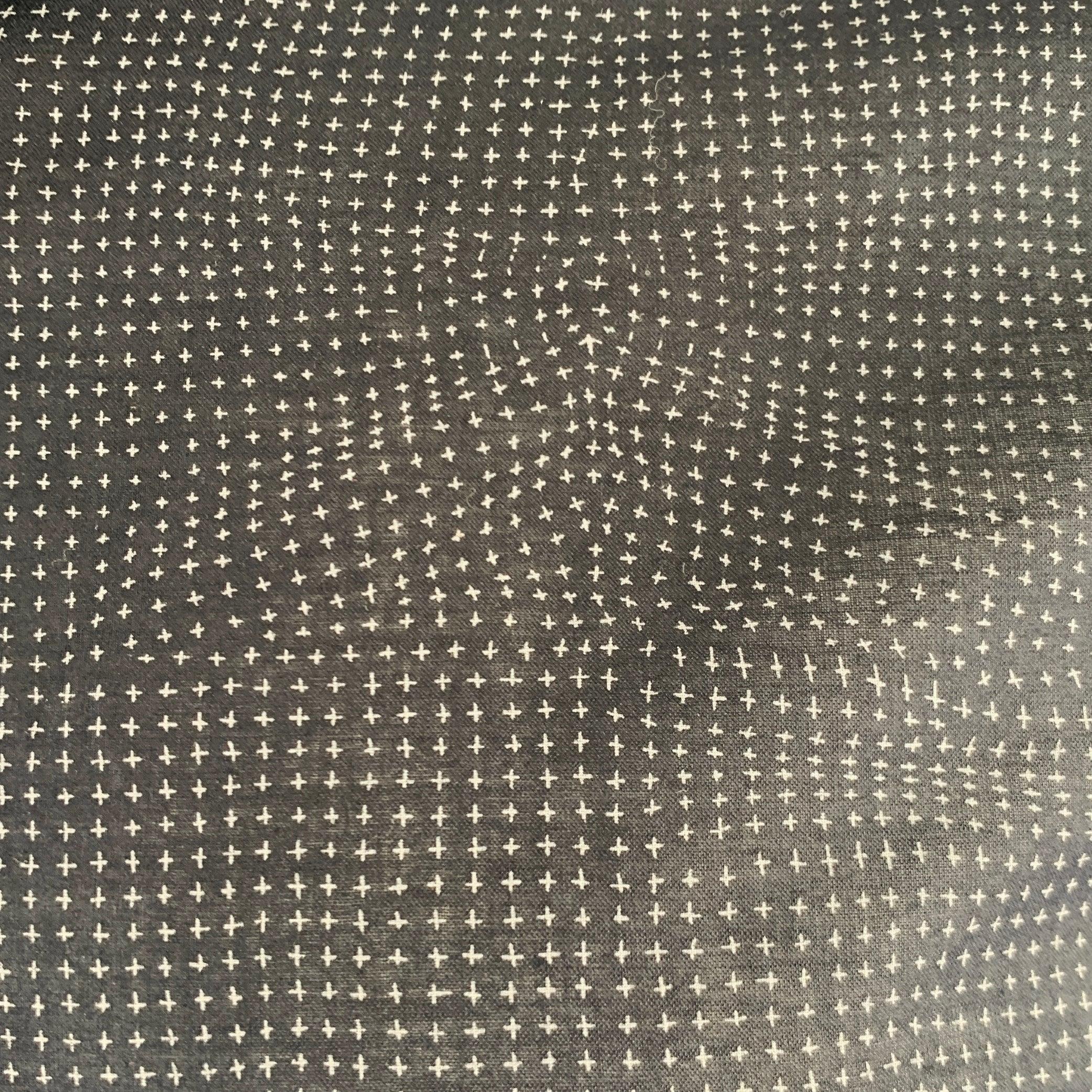 JOHN VARVATOS long sleeve shirt in a navy cotton woven fabric featuring a collarless style, grey crosses print with warped body contouring details, and button closure.Excellent Pre-Owned Condition. 

Marked:   L 

Measurements: 
 
Shoulder: 18